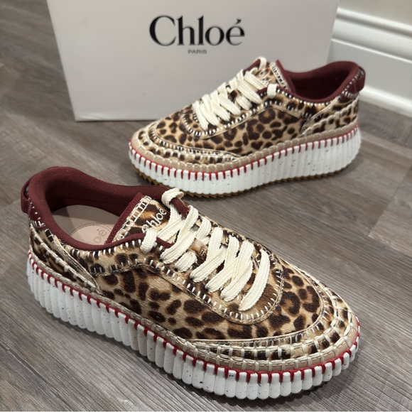 Chloe Shoes - Chloe Nama Leopard Print Calf Hair Jungle Brown Sneakers